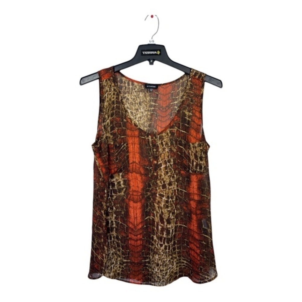 Le Chateau Sleeveless Blouse Womens Size XXL Snakeskin Ornage Gold Chiffon